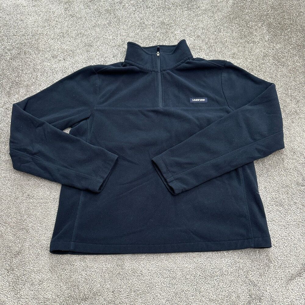 Lands' End Anyweather Fleece Jacket Mens Medium Navy Blue 1/4 Zip Outdoor Hiking